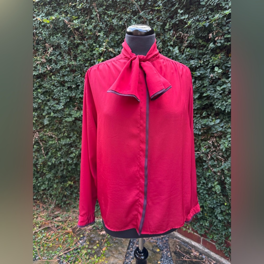 Aquascutum London Red Women's Dress Shirt with Bow Detail